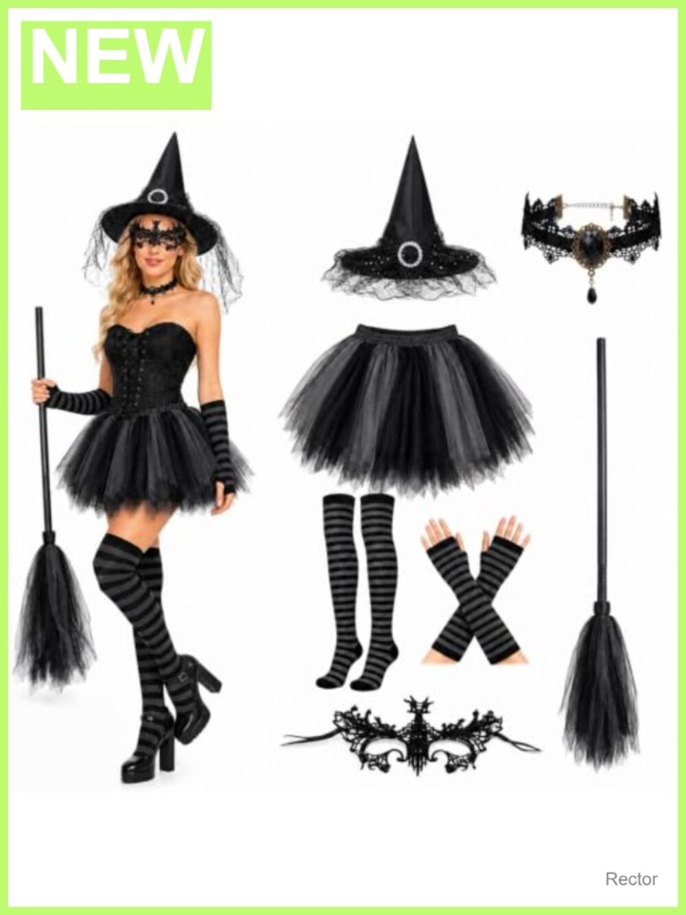 7 Pc Witch Costume for Women, Witch Halloween Costume